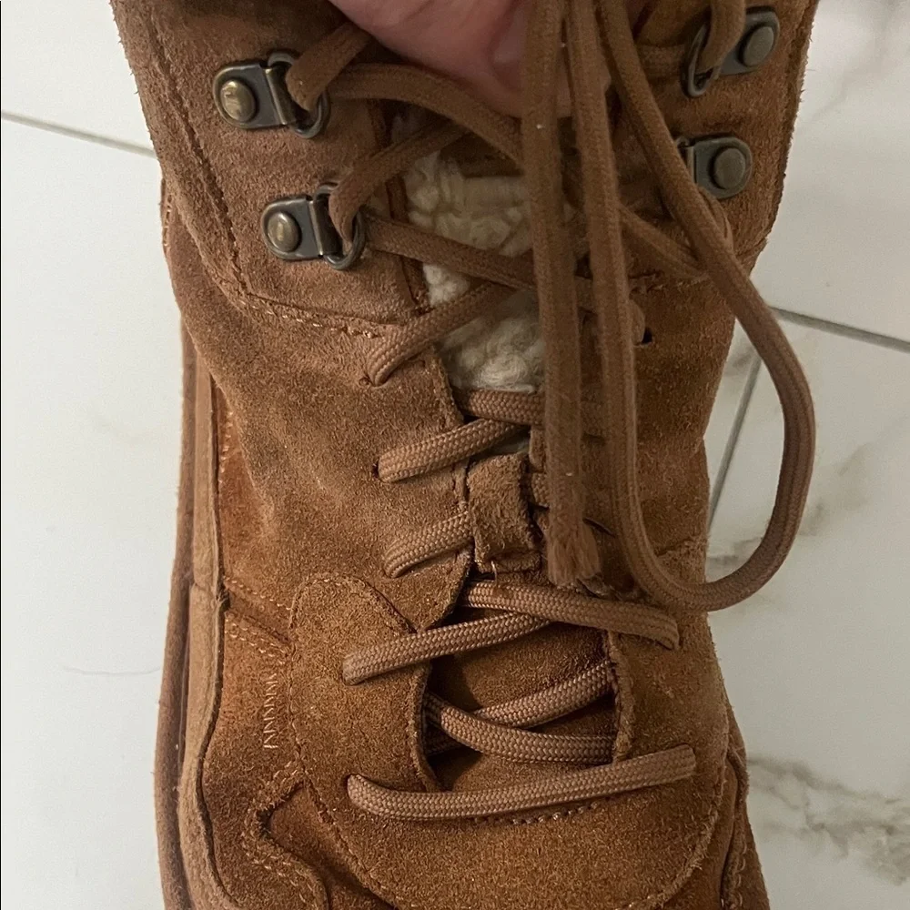 UGG Chestnut Suede Shearling-Lined Lace-Up Boots. Youth